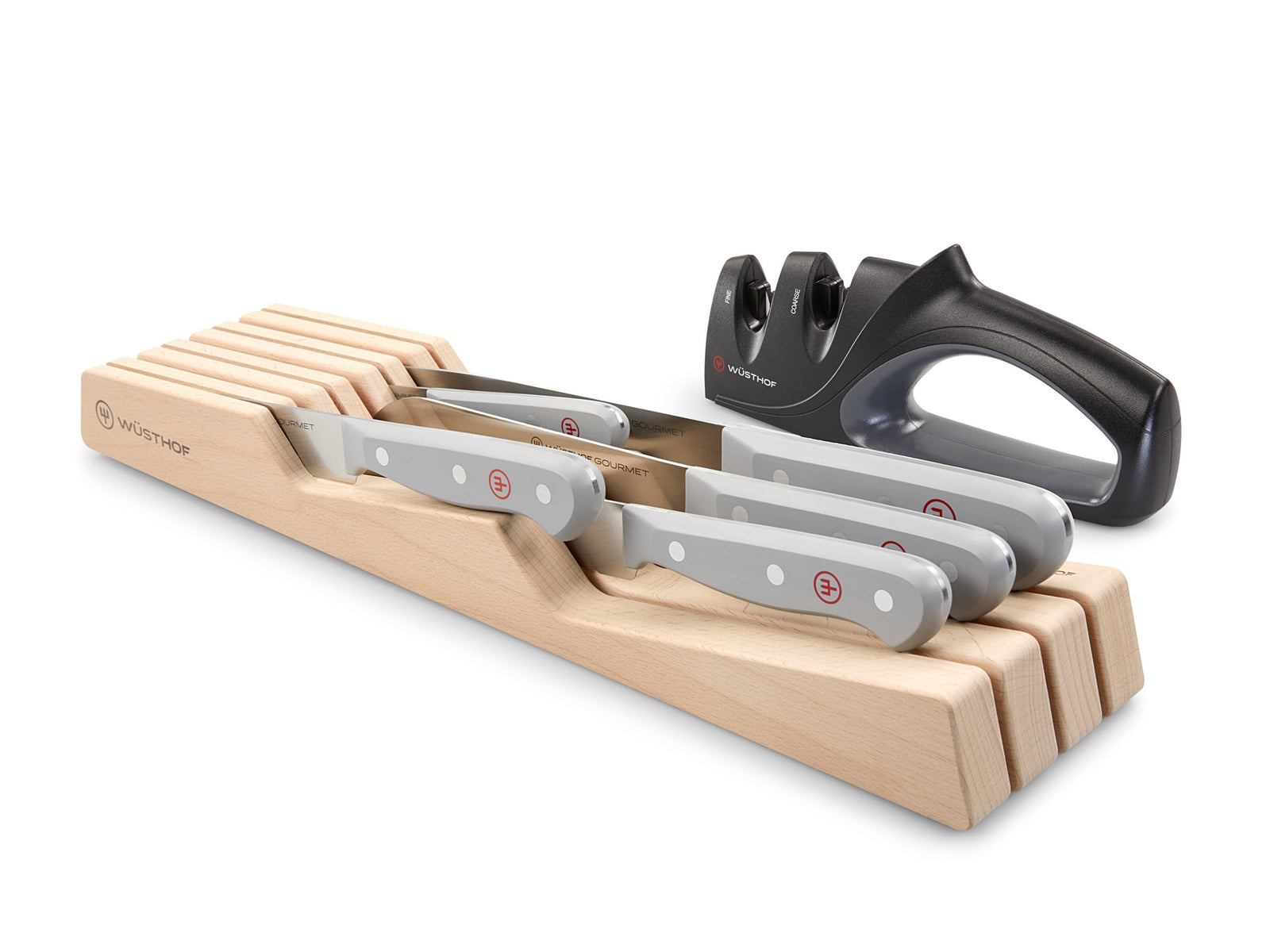 Wüsthof Gourmet Grey In-Drawer Knife Set with Sharpener – 7-pcs. Wusthof by Kitchen Niche