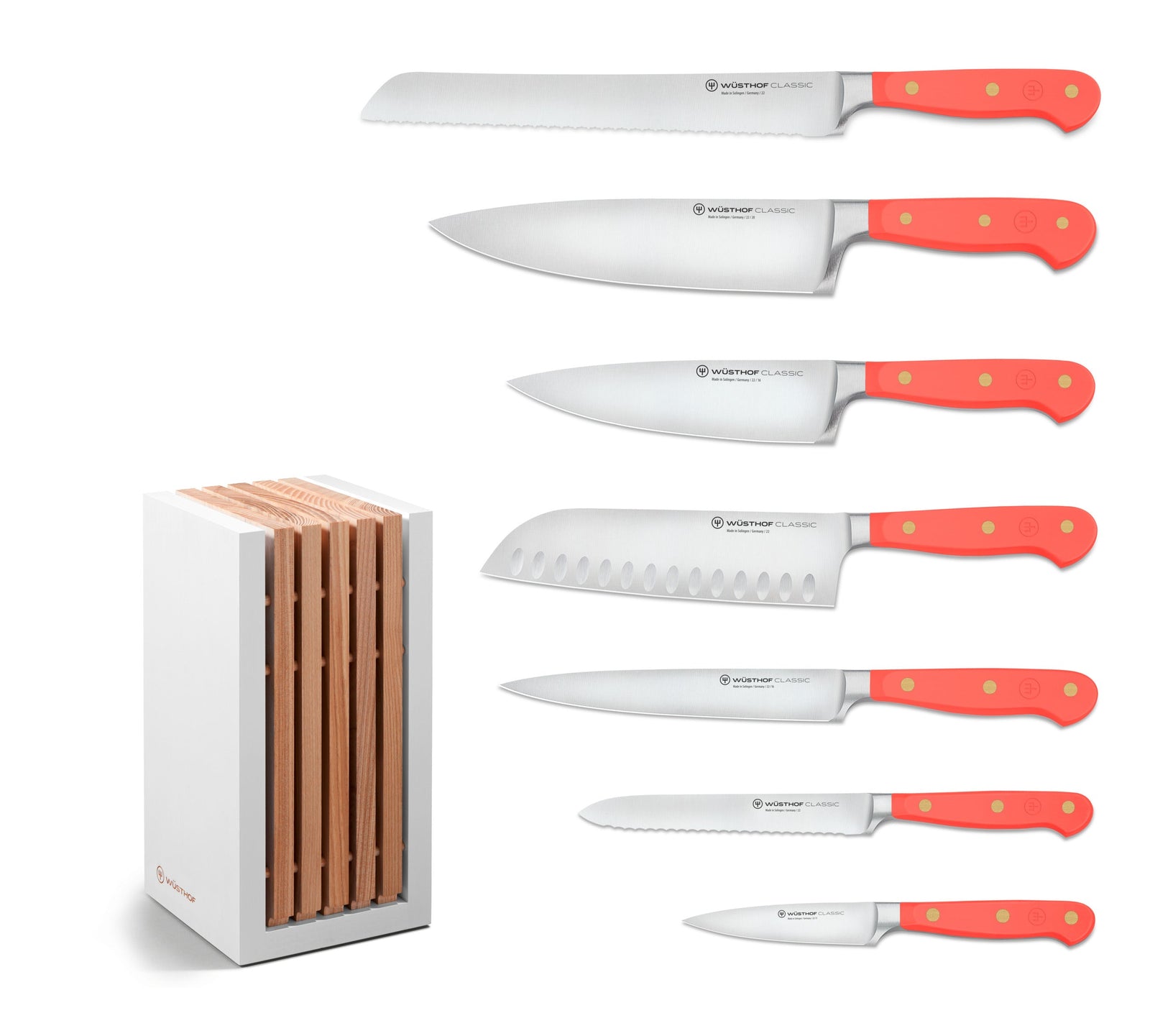 Wüsthof Classic Coral Peach Designer White Knife Block Set – 8-pcs. Wusthof by Kitchen Niche