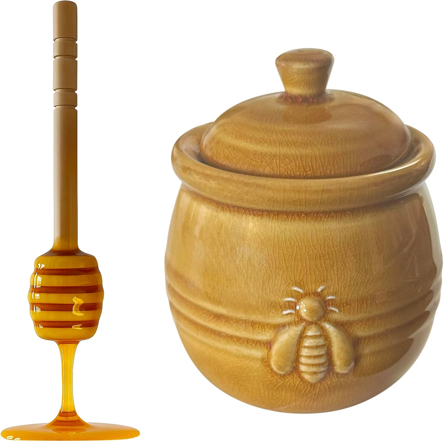Fox Run Ceramic Honey Jar with Wood Dipper