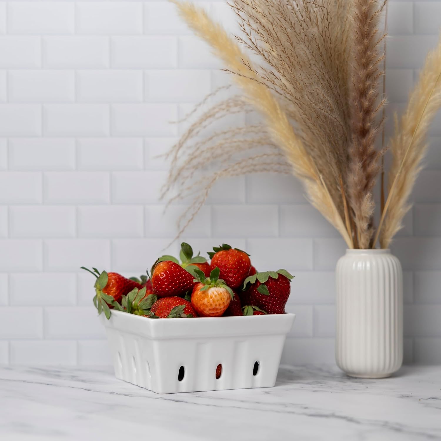 Fox Run Ceramic Berry Basket Set of 2 White