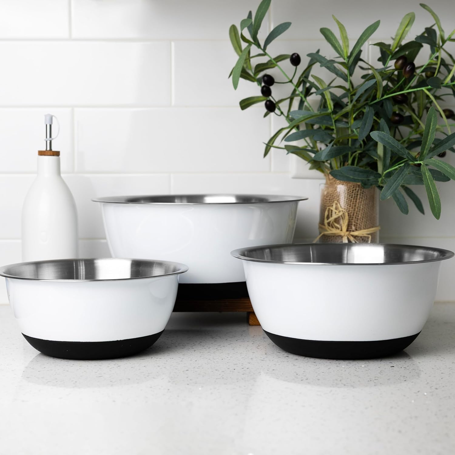 Fox Run White Stainless Steel Mixing Bowls, Set of 3