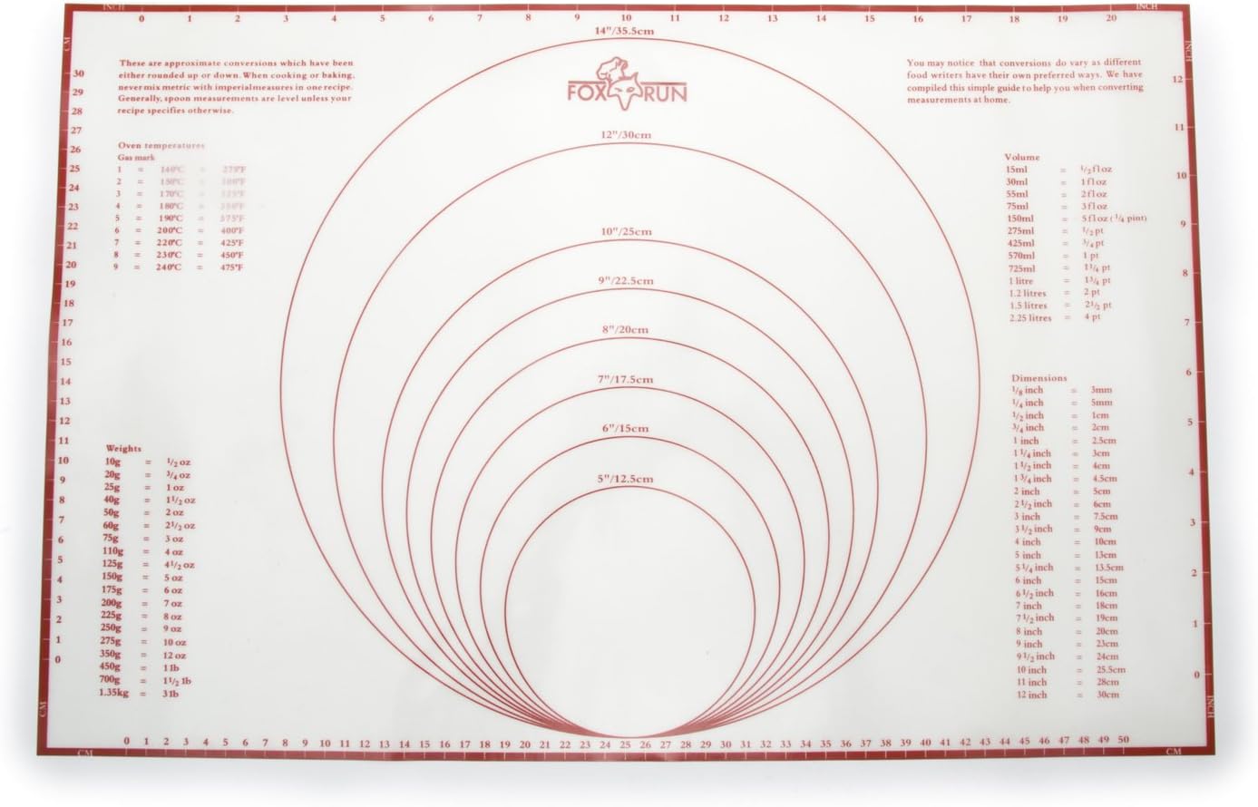 Fox Run 23.25" x 15.25" Silicone Baking Mat with Measurements