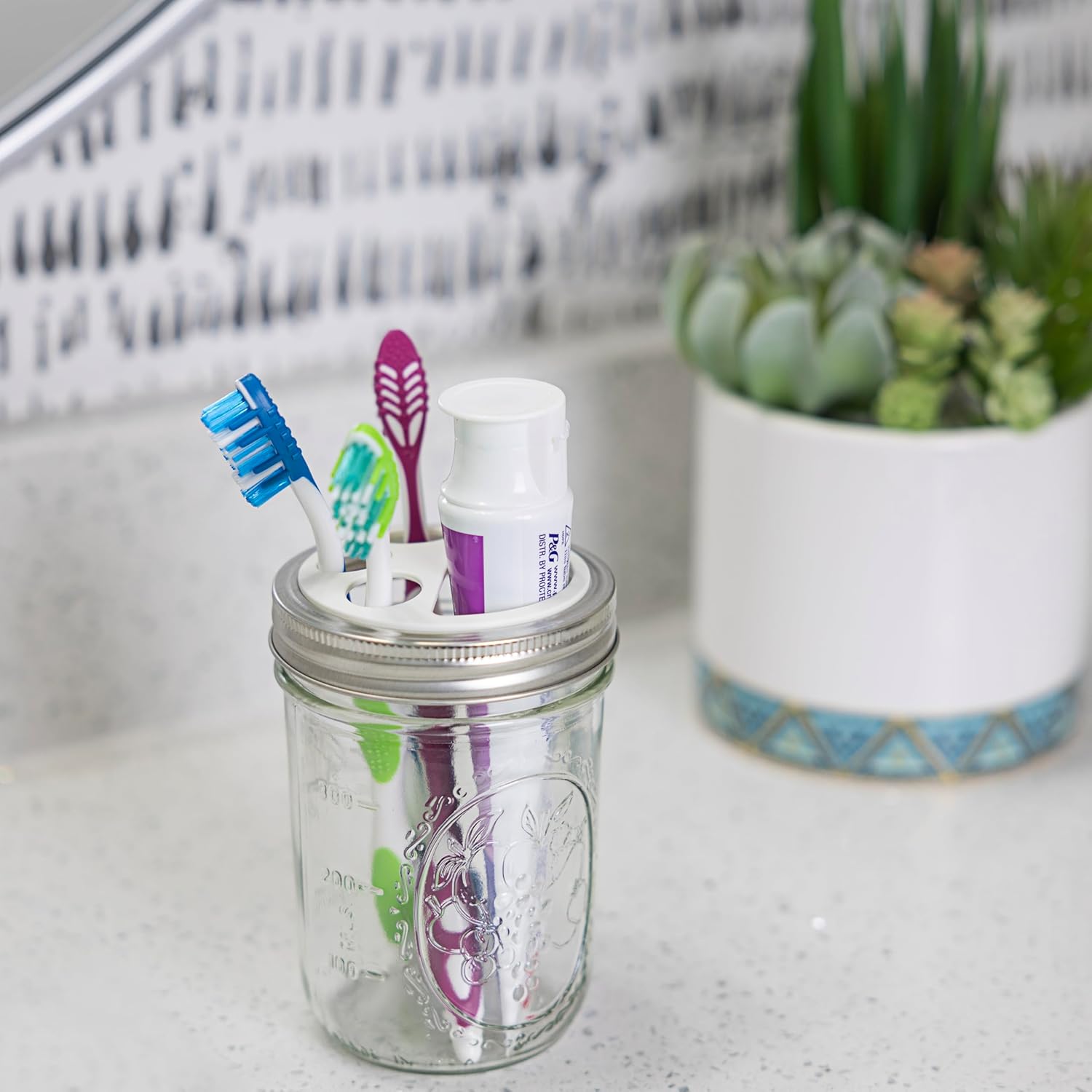 Jarware White Toothbrush and Toothpaste Holder Set