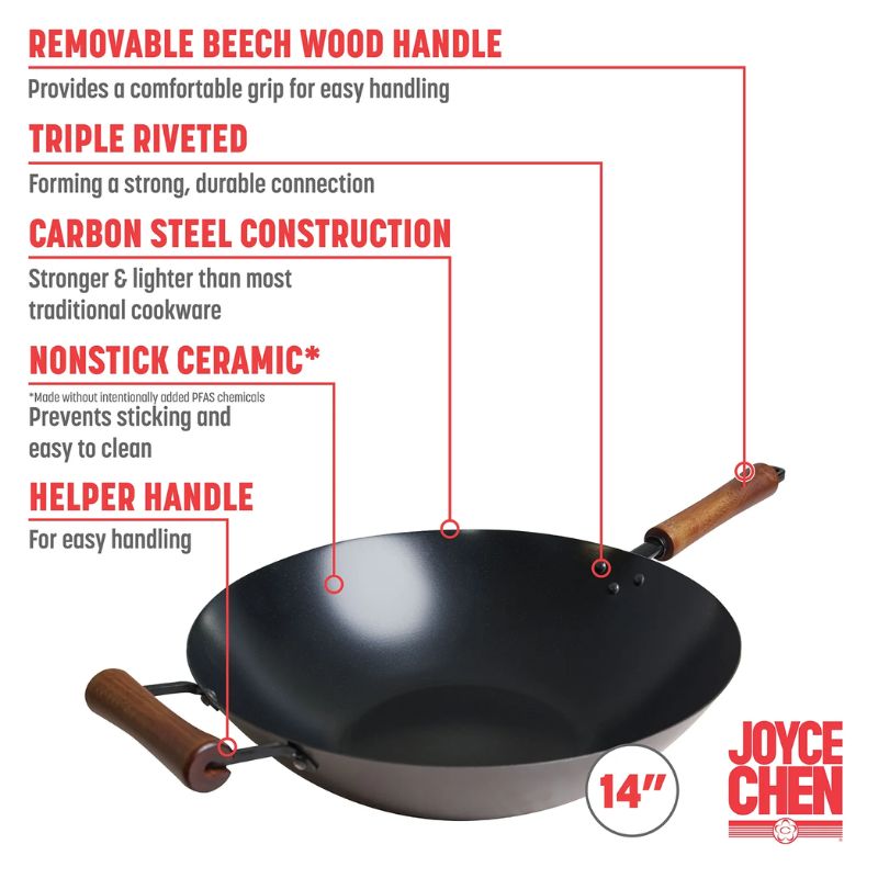 Joyce Chen Classic Series 14-Inch Carbon Steel Ceramic Nonstick Stir Fry Pan Joyce Chen by Kitchen Niche