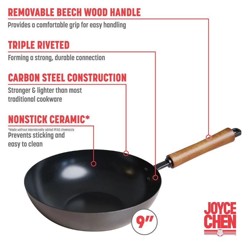 Joyce Chen Classic Series 9.5-Inch Carbon Steel Ceramic Nonstick Stir Fry Pan Joyce Chen by Kitchen Niche