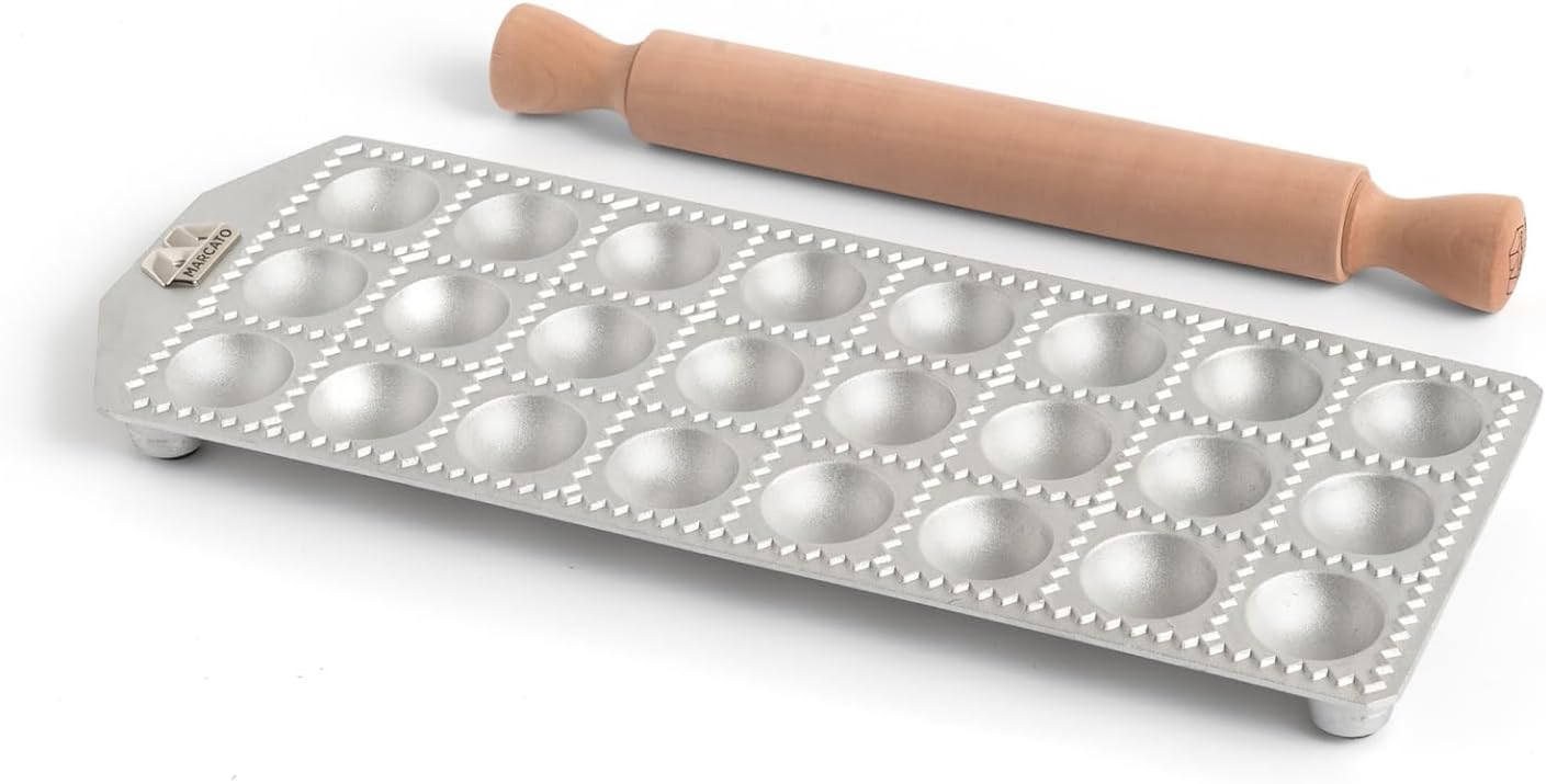 Marcato Premium Ravioli Maker Mold with Rolling Pin – 4 cm / 1.5"