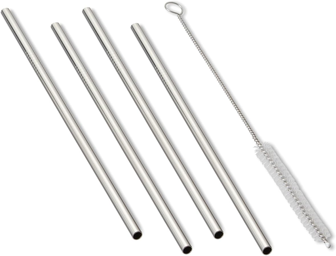 Outset Set of 4 Straight 18/8 Stainless Steel Straws with Brush