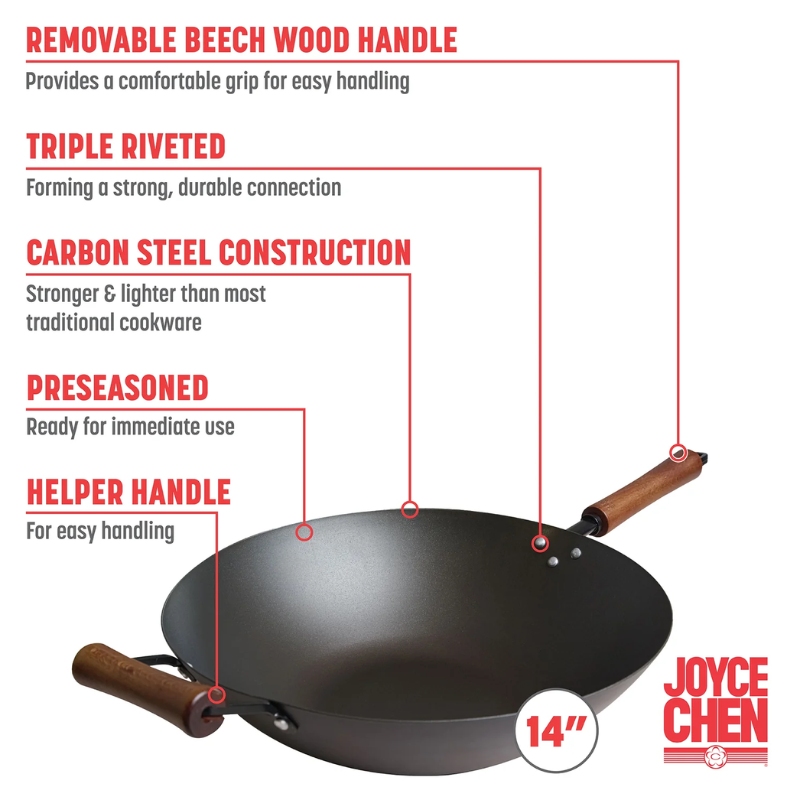 Joyce Chen Classic Series 14-Inch Carbon Steel Preseasoned Wok Joyce Chen by Kitchen Niche