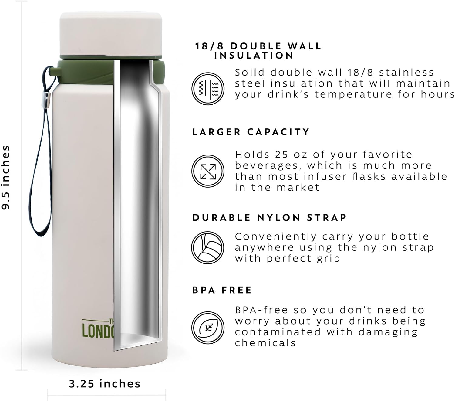 London Sip Tea Infuser Bottle – Safari Beige – 25 oz