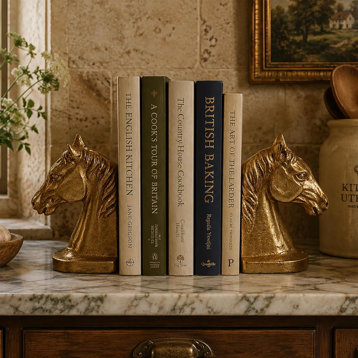 Fox Run Gold Horse Head Iron Bookends, Set of 2