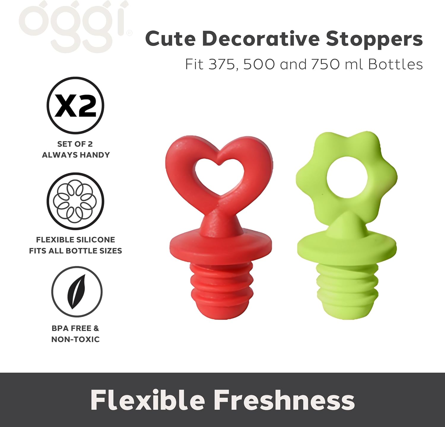 Oggi Set of 2 Stoppers – Heart and Daisy