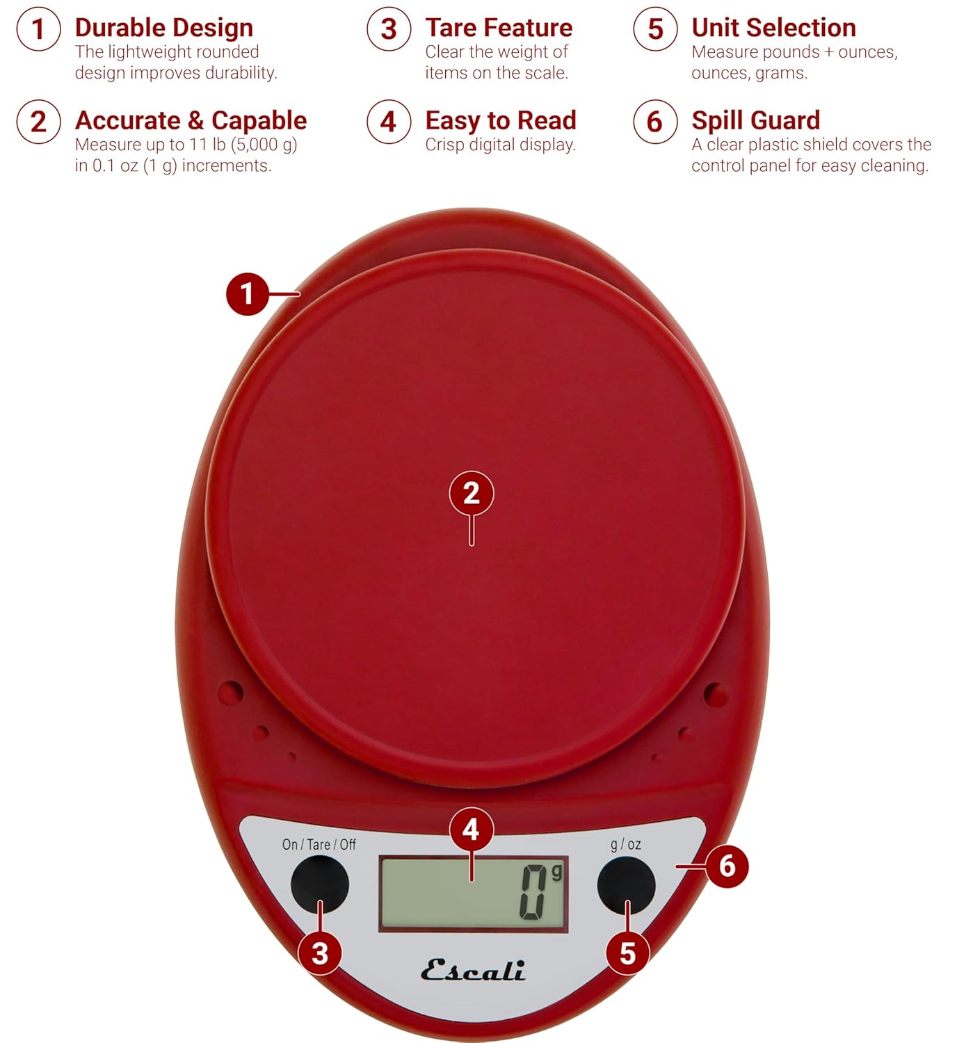 Escali Primo Digital Kitchen Scale – Warm Red