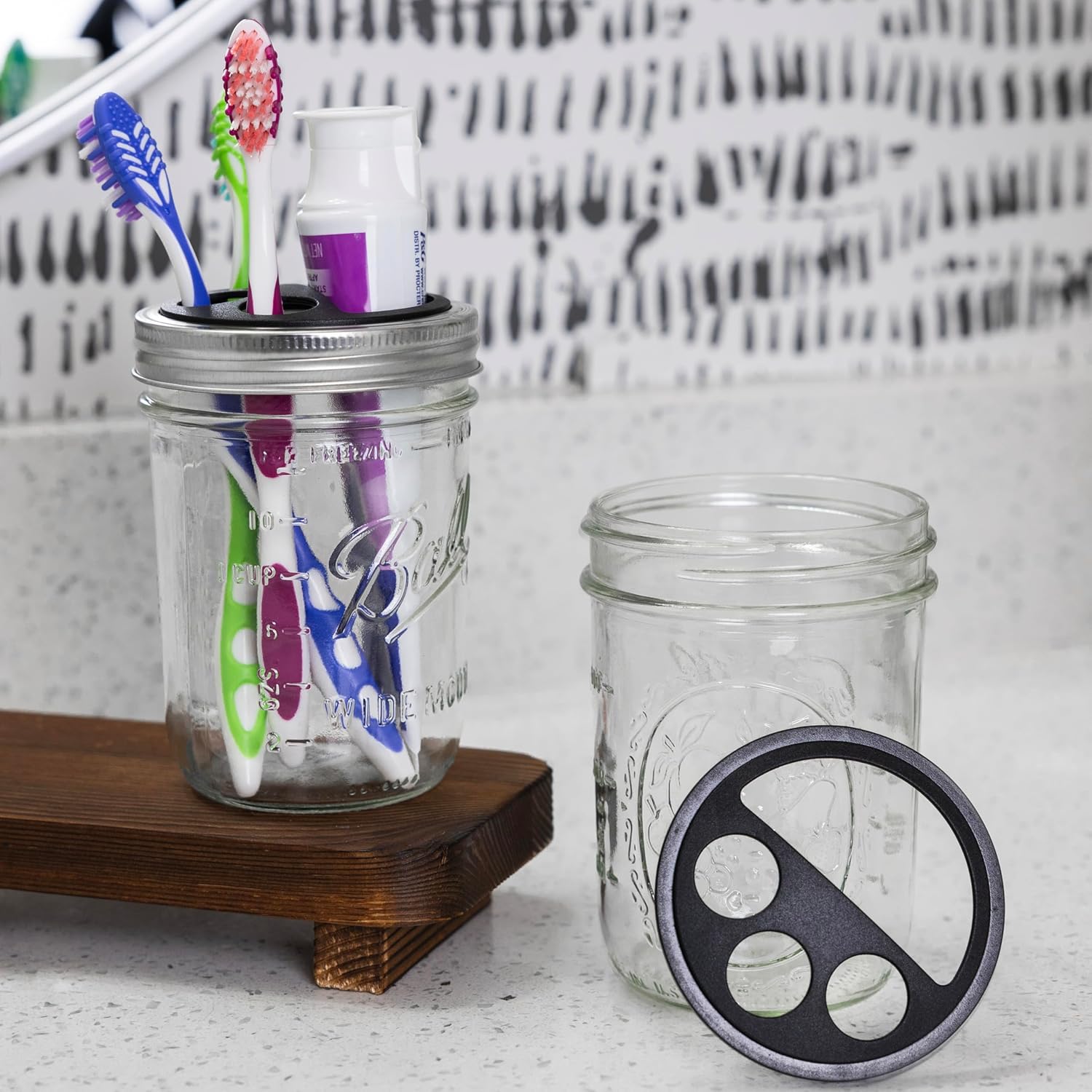 Jarware Black Toothbrush and Toothpaste Holder Set