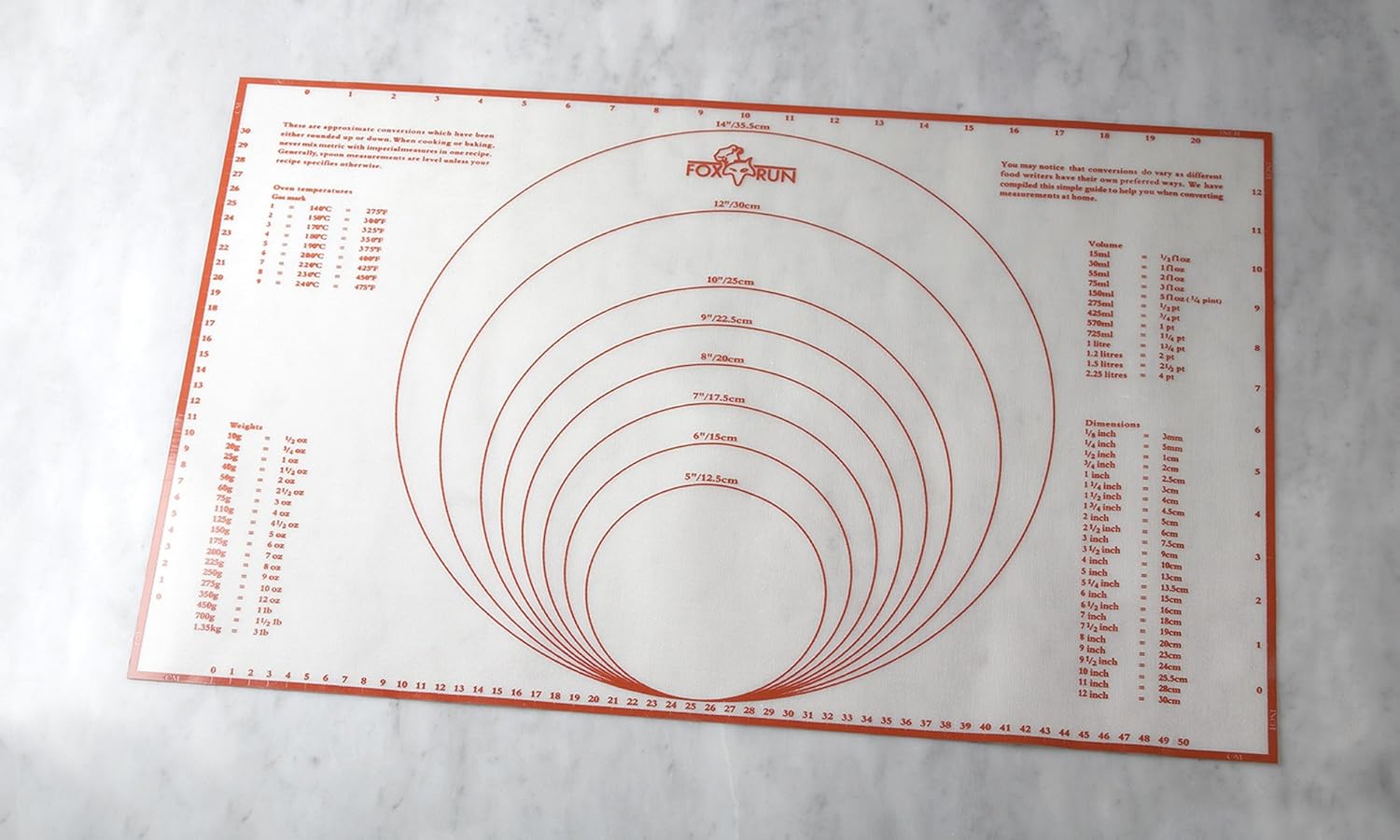 Fox Run 23.25" x 15.25" Silicone Baking Mat with Measurements