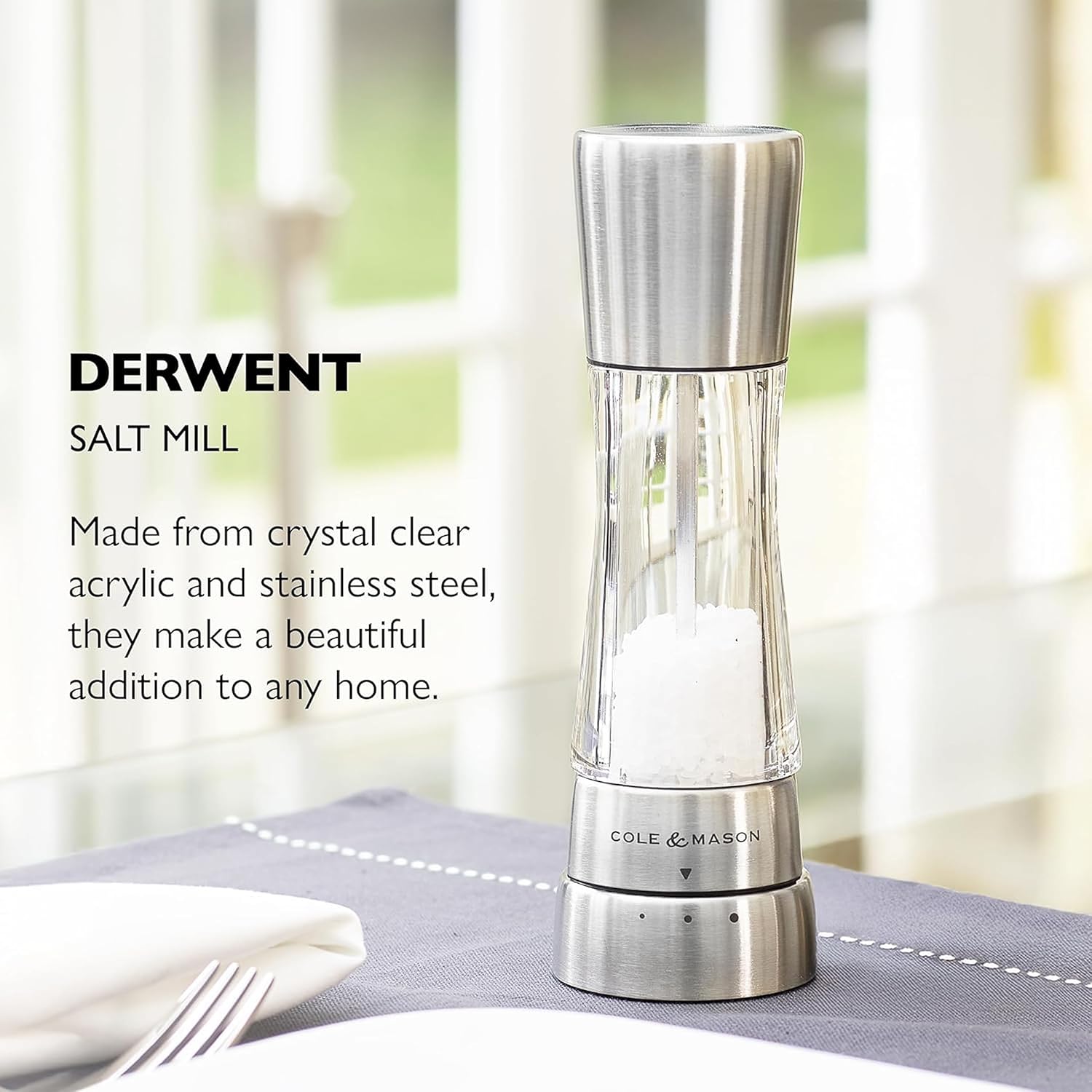 Cole & Mason Derwent Salt Mill – Stainless Steel – 7.5" / 19 cm