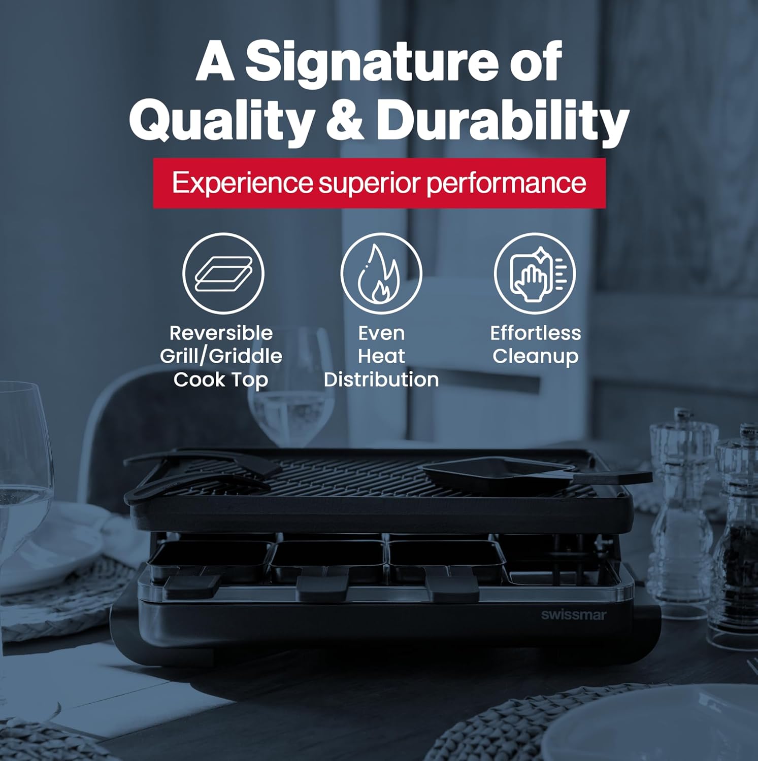 Swissmar Classic 8-Person Raclette Grill – Cast Iron Plate – Black
