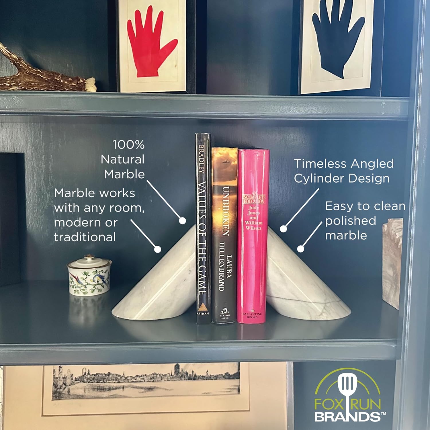 Fox Run White Angled Marble Bookends