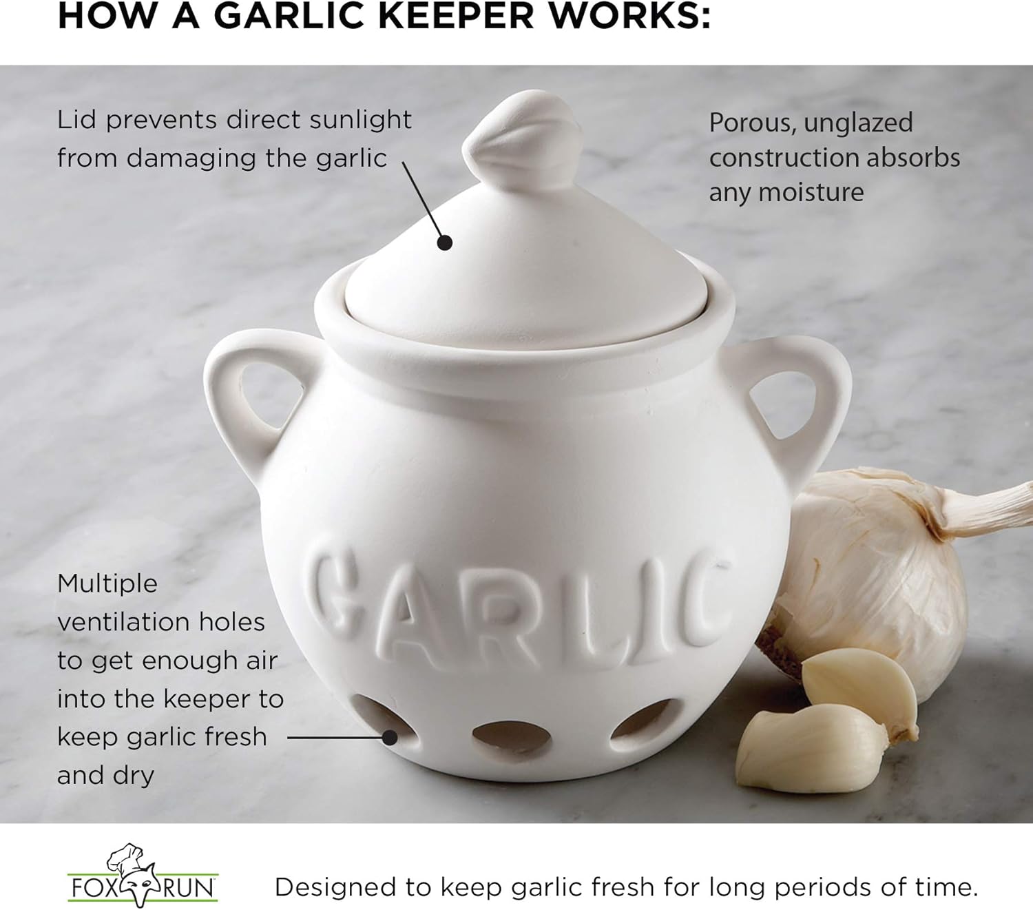 Fox Run White Ceramic Garlic Keeper