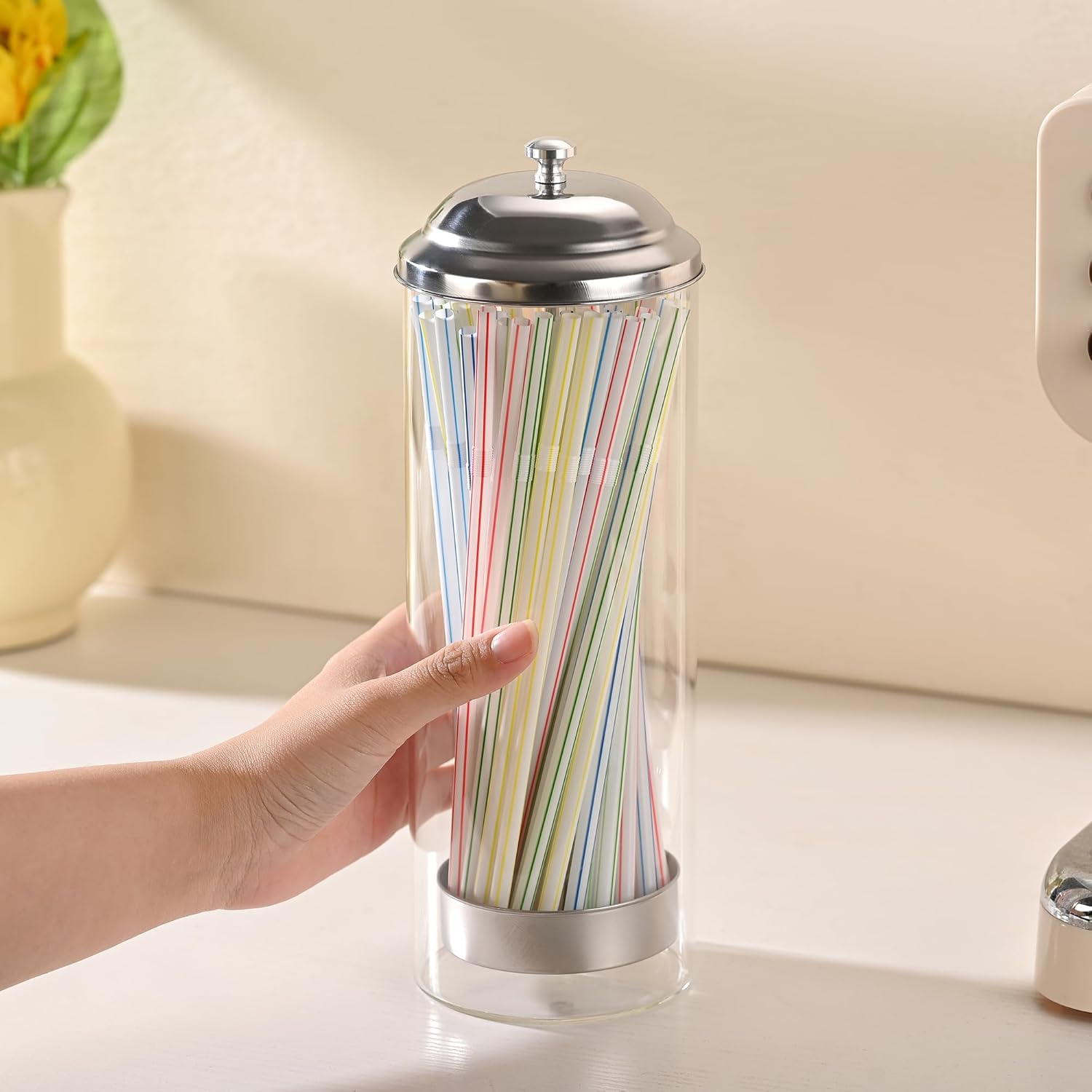 Fox Run Glass Straw Holder with Lid