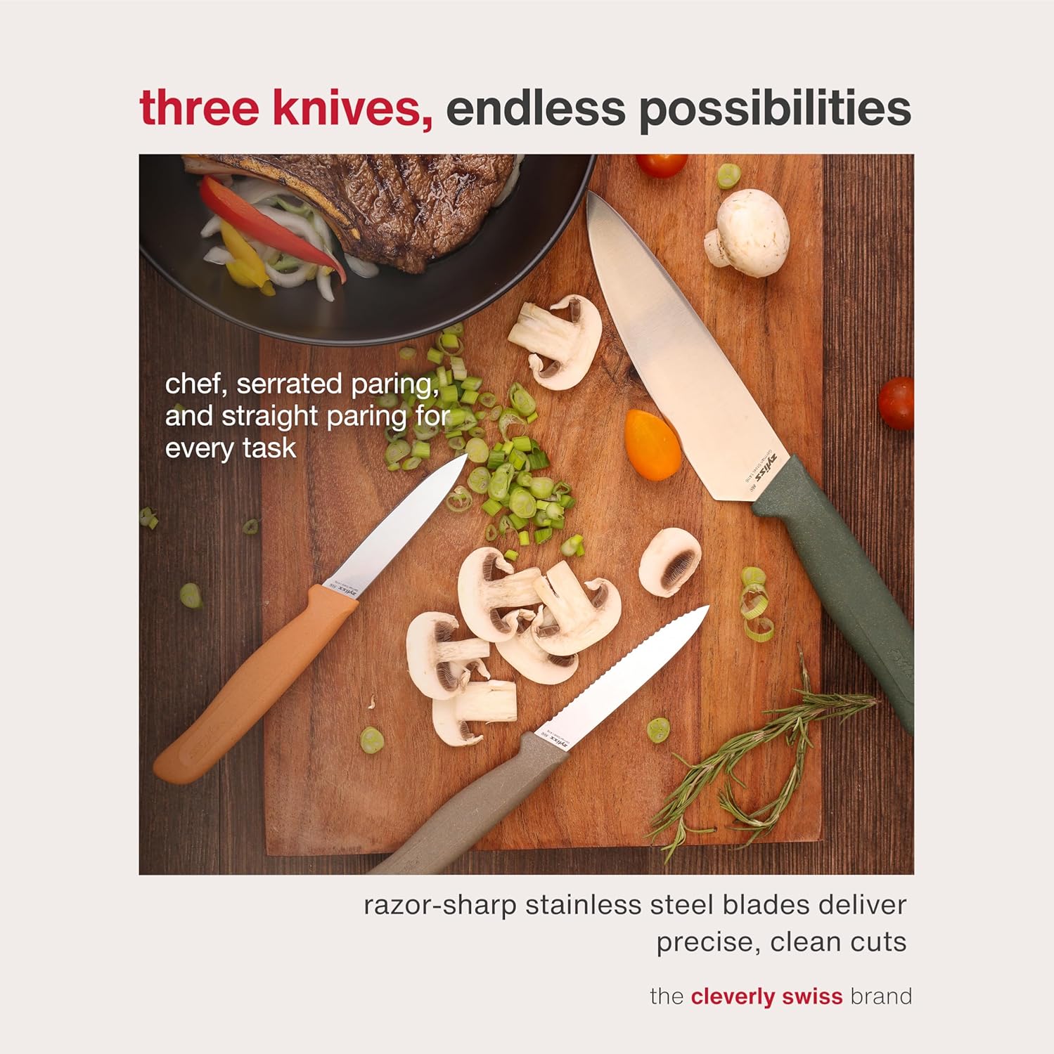 Zyliss 3 Pc Knife Set – Chef, Paring & Serrated Paring