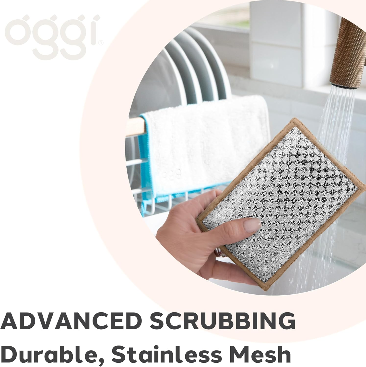 Oggi Set of 3 Khaki Bamboo Scrubbing Sponges