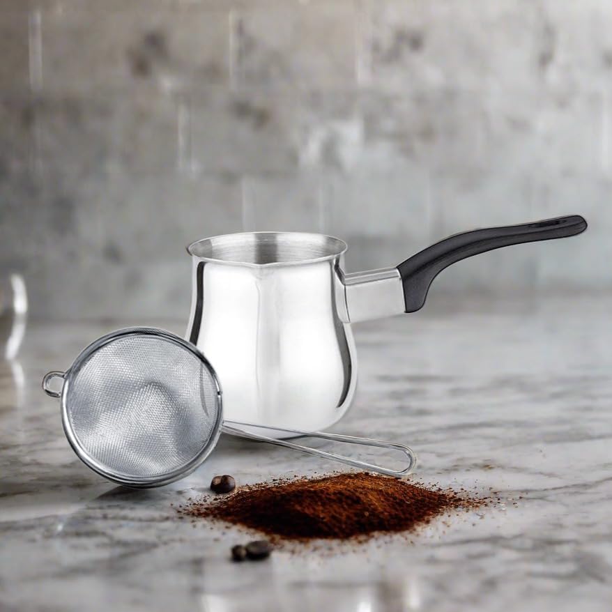 Cuisinox Stovetop Stainless Steel Chai Masala Maker with Fine Mesh Strainer – 385ml – 8cm by Kitchen Niche