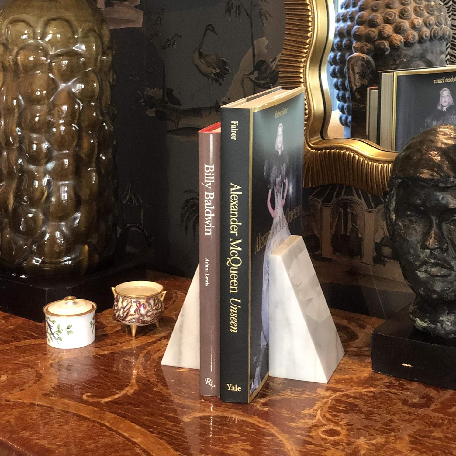 Fox Run White Marble Triangle Bookends, Set of 2