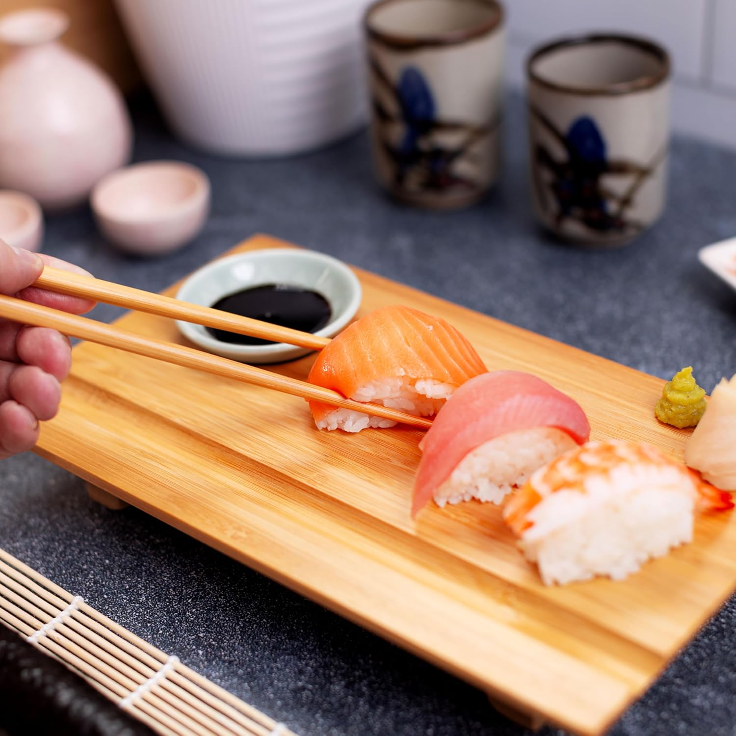 Joyce Chen Burnished Bamboo Sushi Board Set