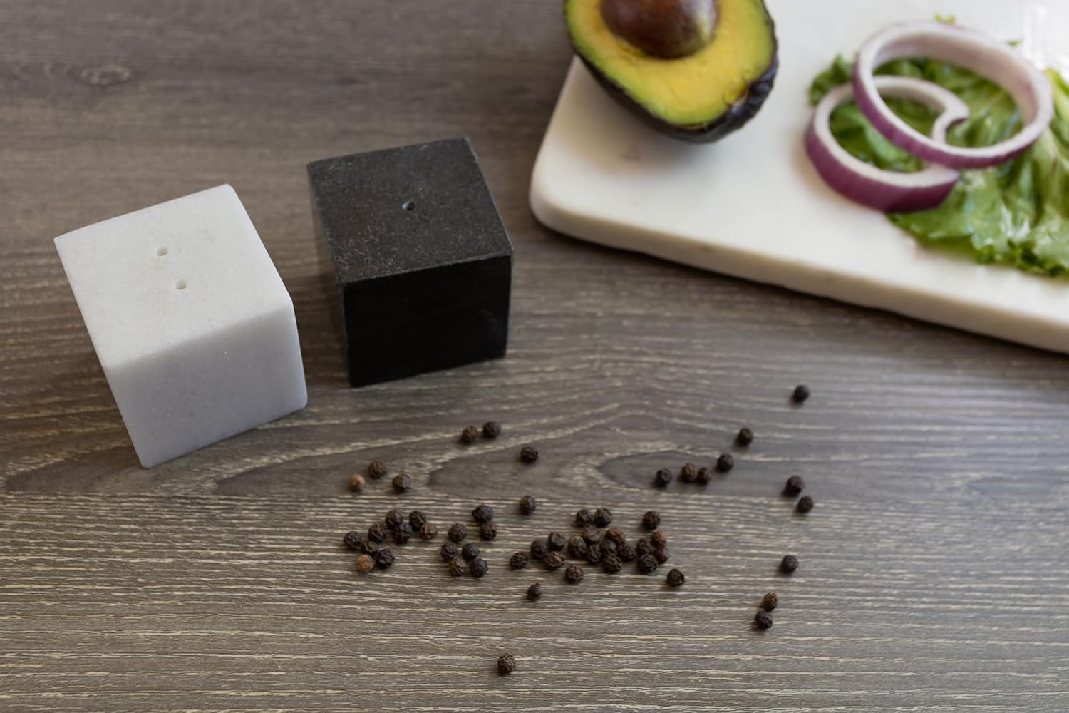 Fox Run Mini Marble Salt Shakers, Black & White Set