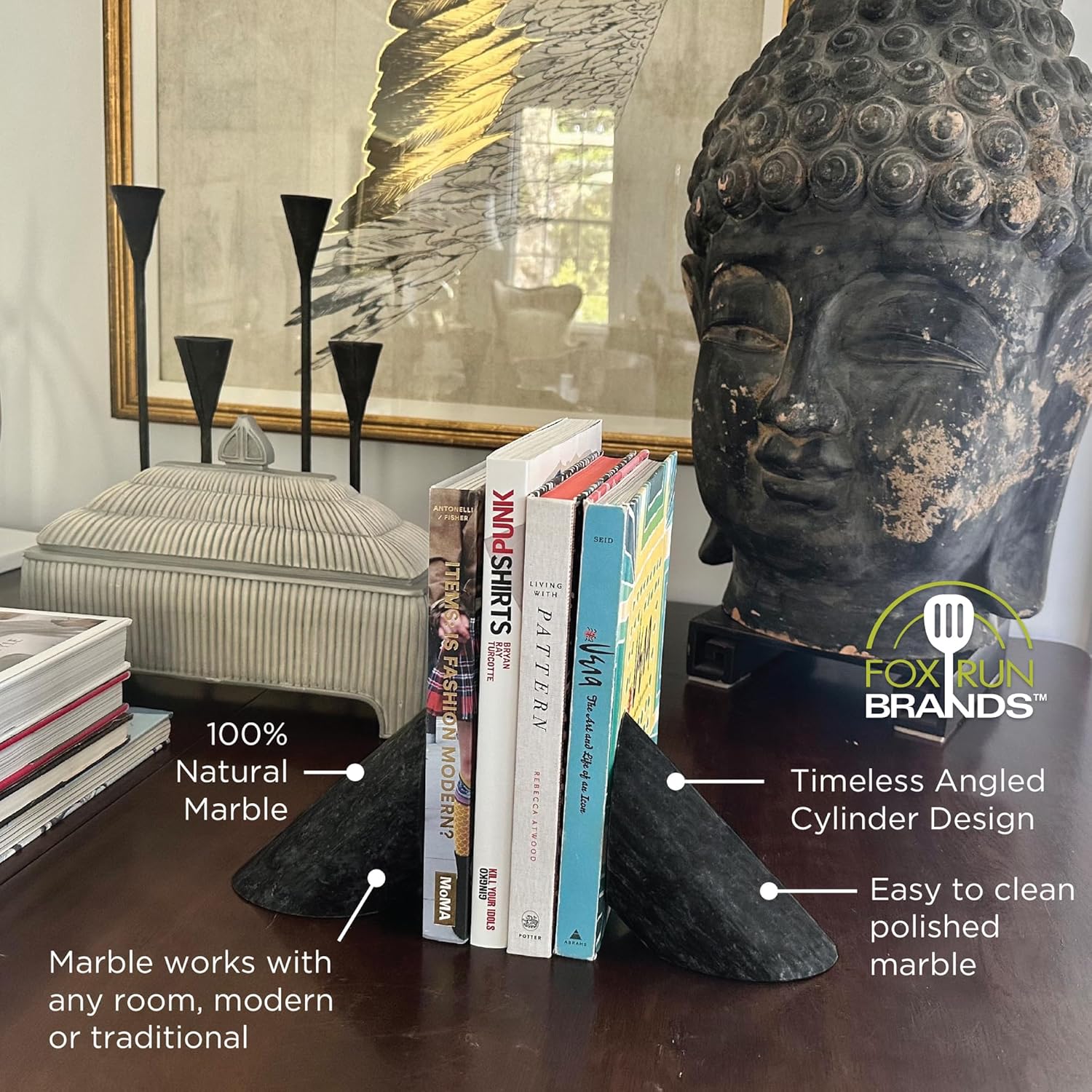 Fox Run Black Angled Marble Bookends