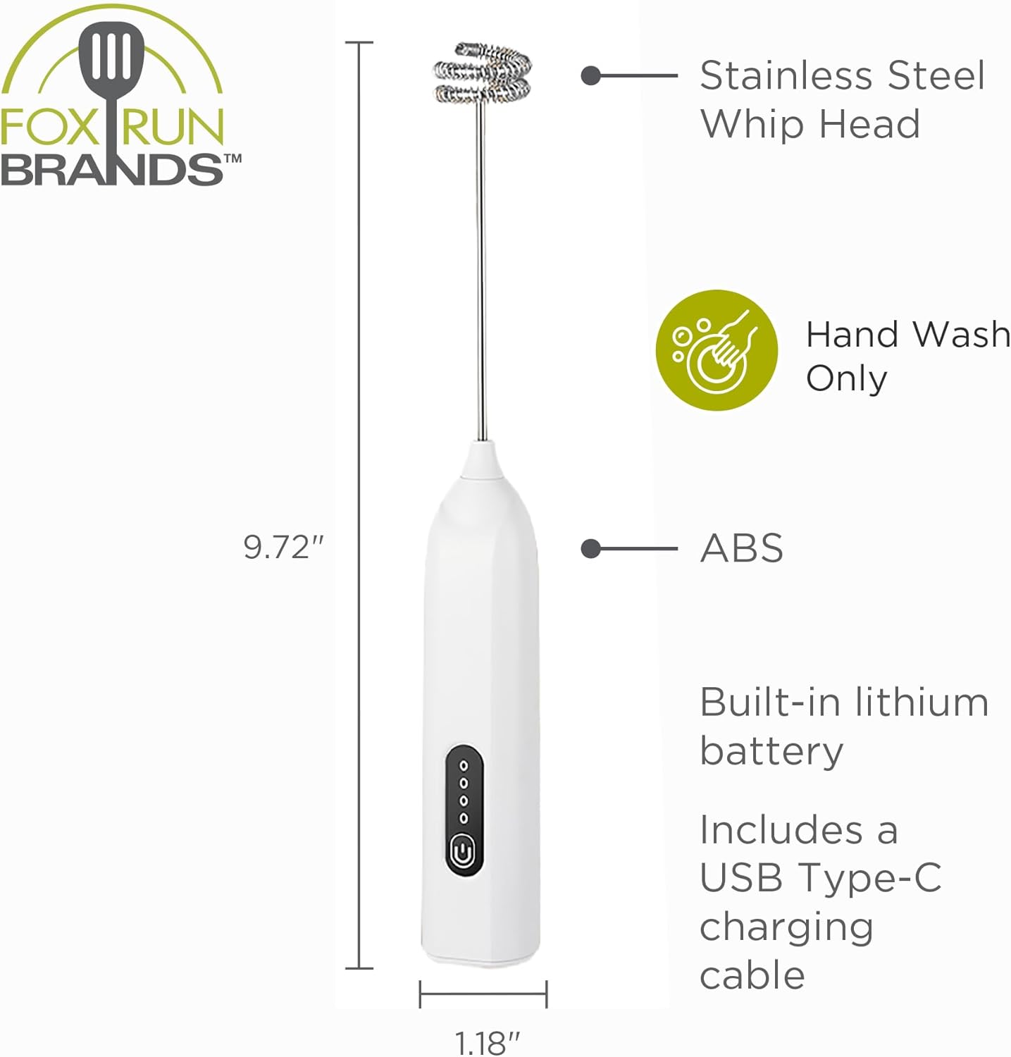 Fox Run Rechargeable Milk Frother, White