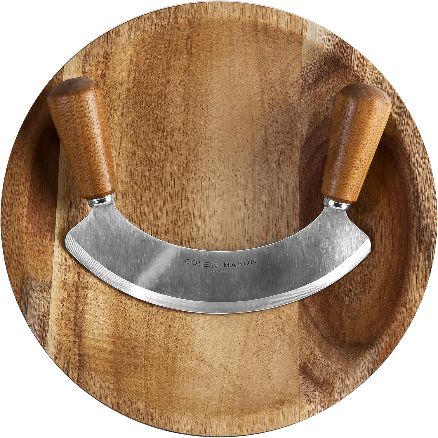 Cole & Mason Ashden Mezzaluna with Acacia Board – Ø 9.5" / 24.1 cm