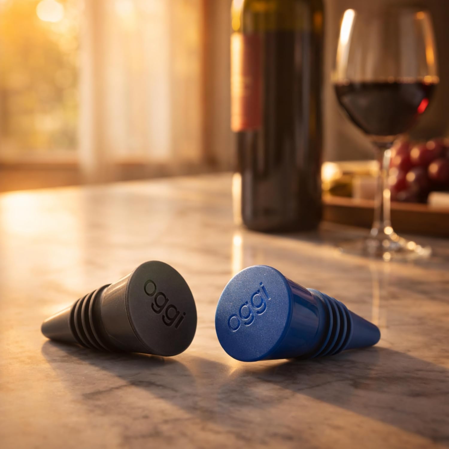 Oggi Set of 2 Cone Stoppers – Black / Blue