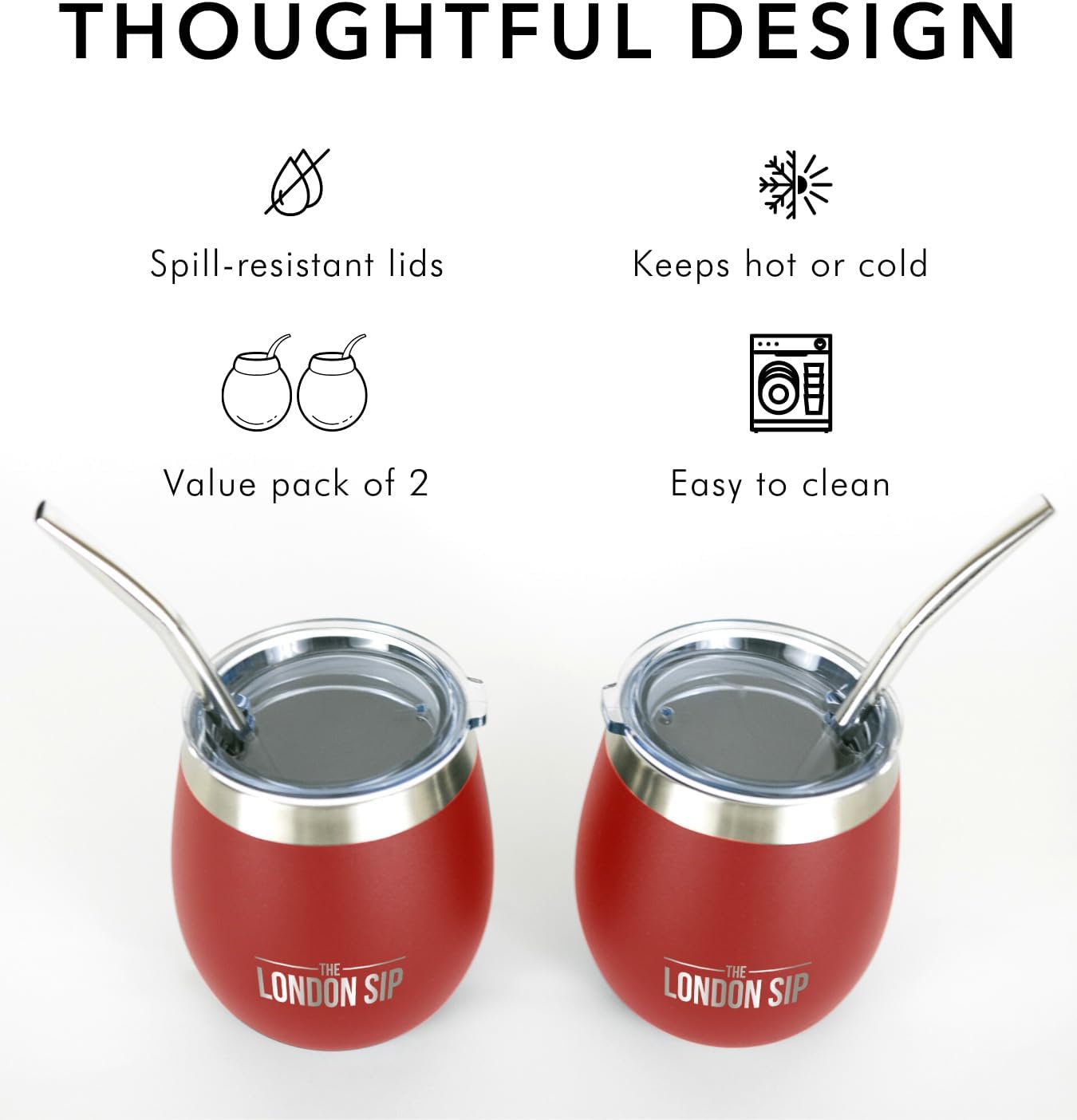 London Sip Yerba Mate Cup 2-Pack Set – Red – 8 oz