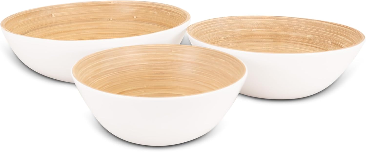 Joyce Chen Lexa Bamboo Bowl Set – White – 8, 10 & 12 Inch – Set of 3