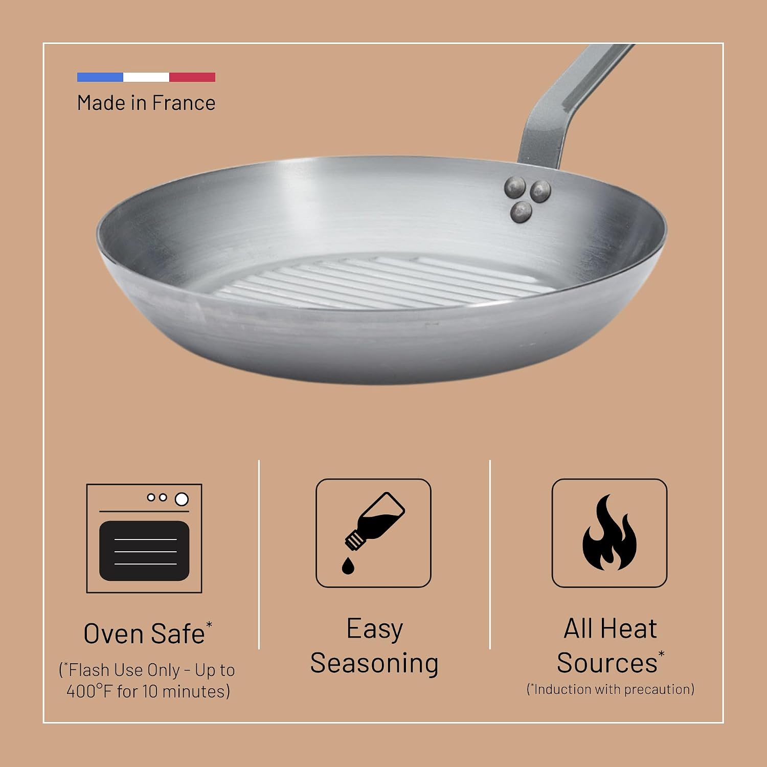 De Buyer 12.5" Mineral B Element Round Frying Grill Pan