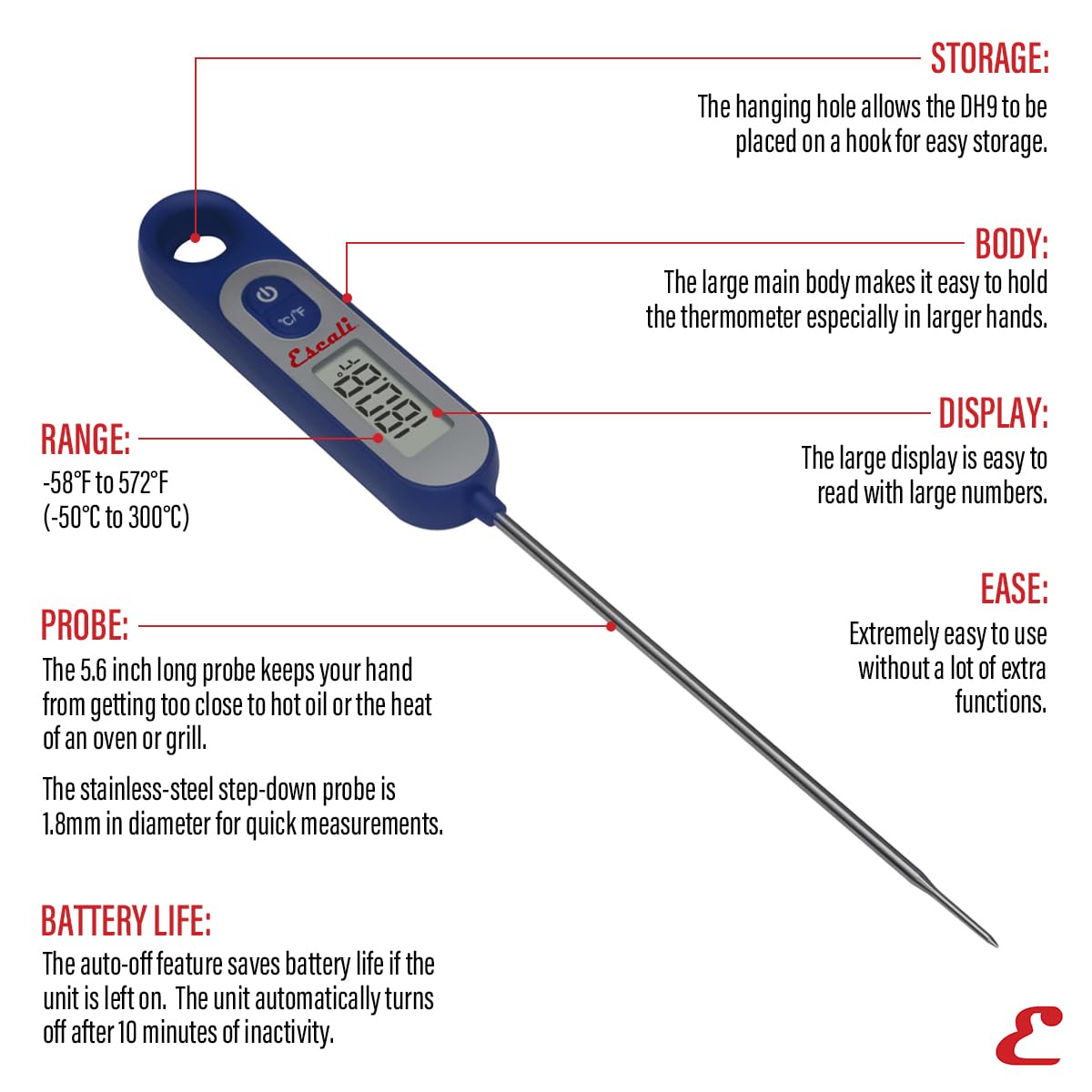 Escali Digital Long Stem Thermometer – Blue