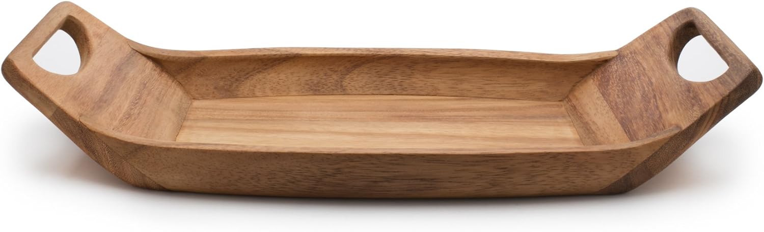 Ironwood Norwegian Saddle Acacia Wood Serving Tray with Handles