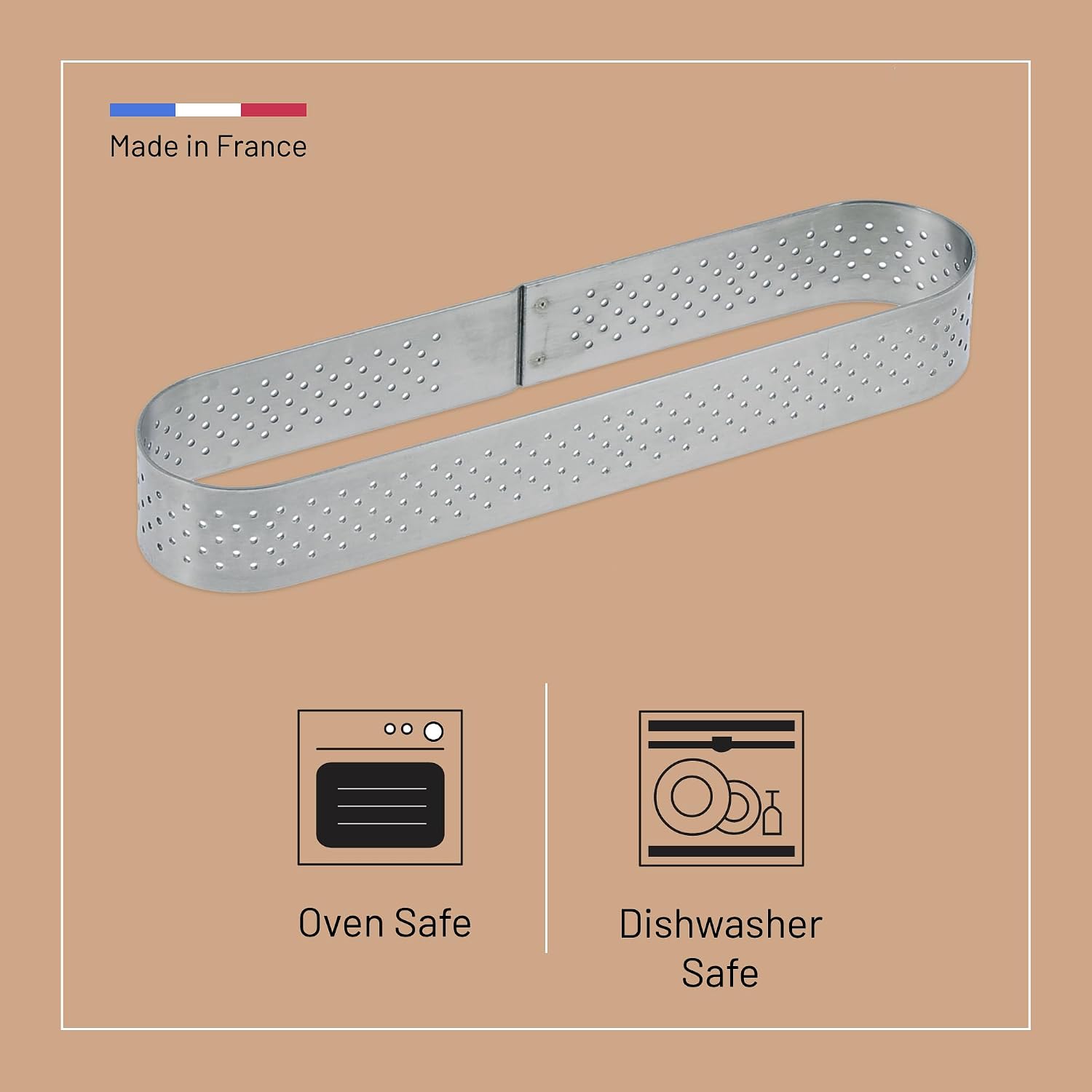 De Buyer Oblong Perforated Tart Ring – 14 x 3.5 cm – 2 cm High