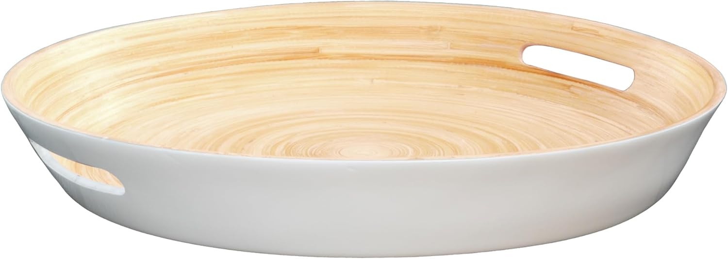 Joyce Chen Lexa Bamboo Serving Tray with Handles – White – 16 Inch