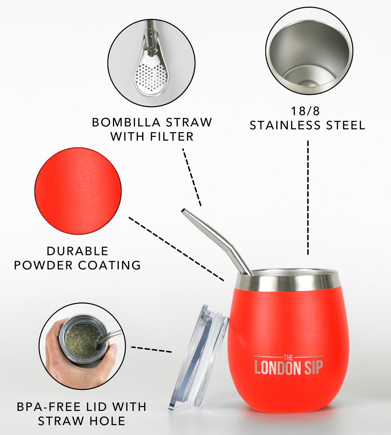 London Sip Yerba Mate Cup 2-Pack Set – Orange – 8 oz