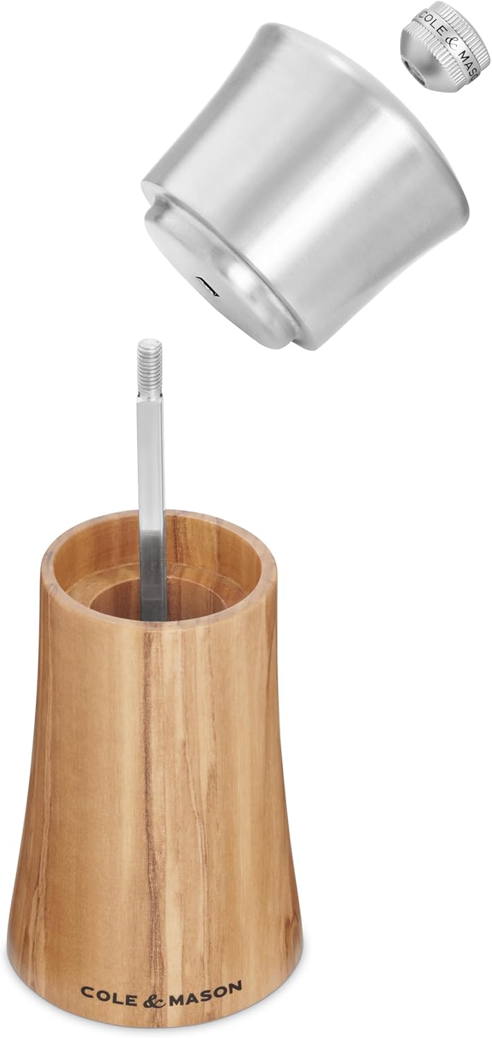 Cole & Mason Bromley Salt Mill – Olive Wood & Stainless Steel – 6" / 15 cm