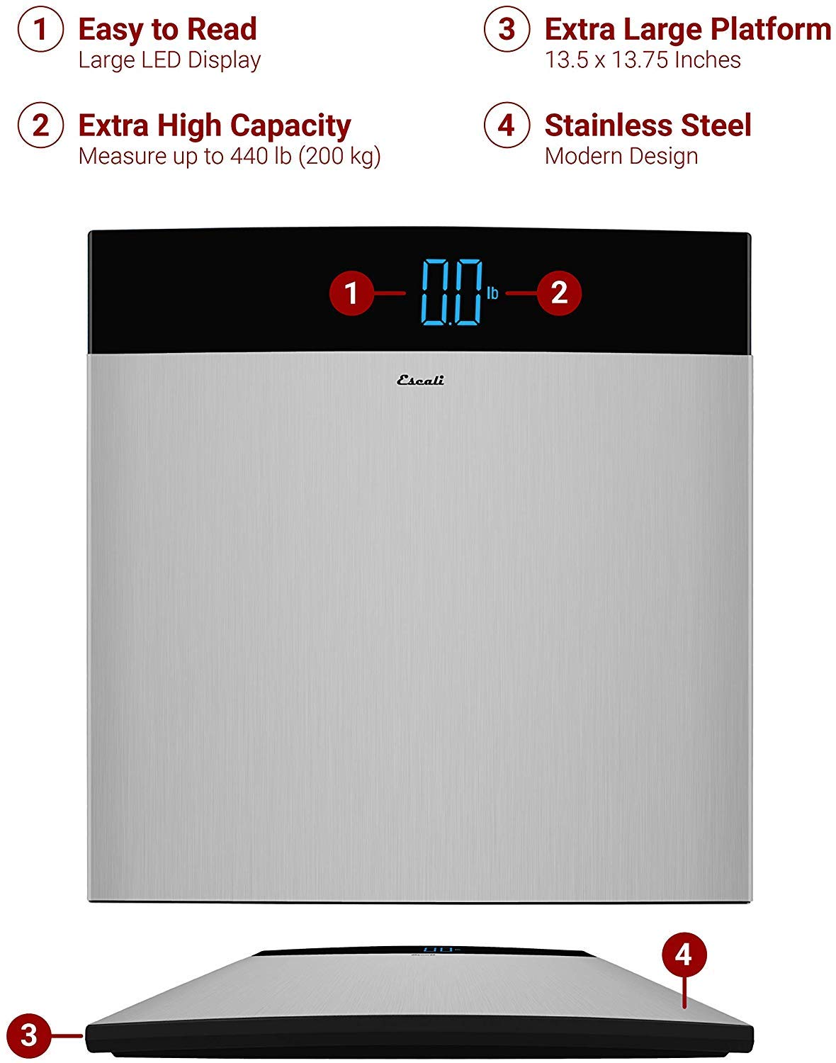 Escali Extra Large Stainless Steel Bathroom Scale
