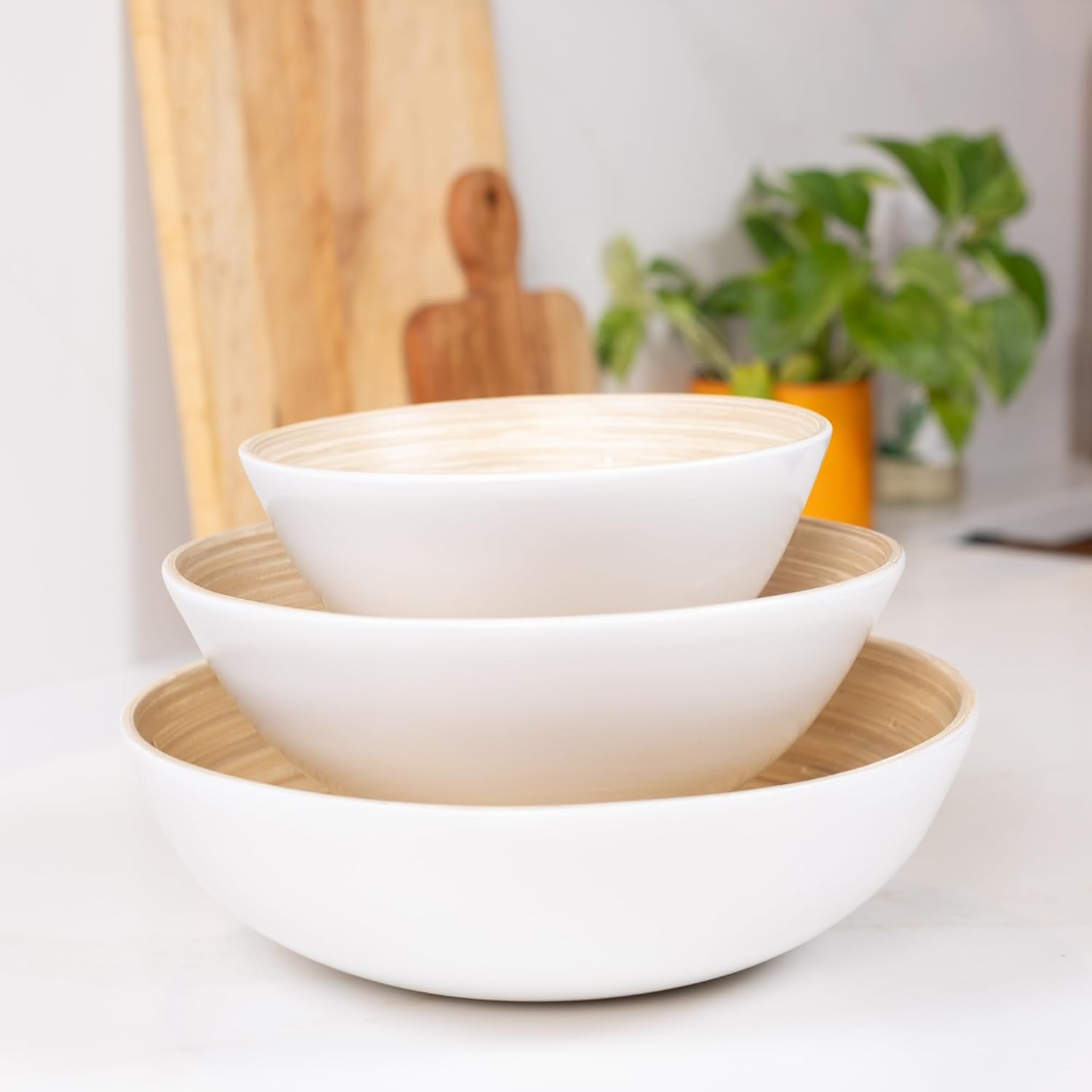 Joyce Chen Lexa Bamboo Bowl Set – White – 8, 10 & 12 Inch – Set of 3