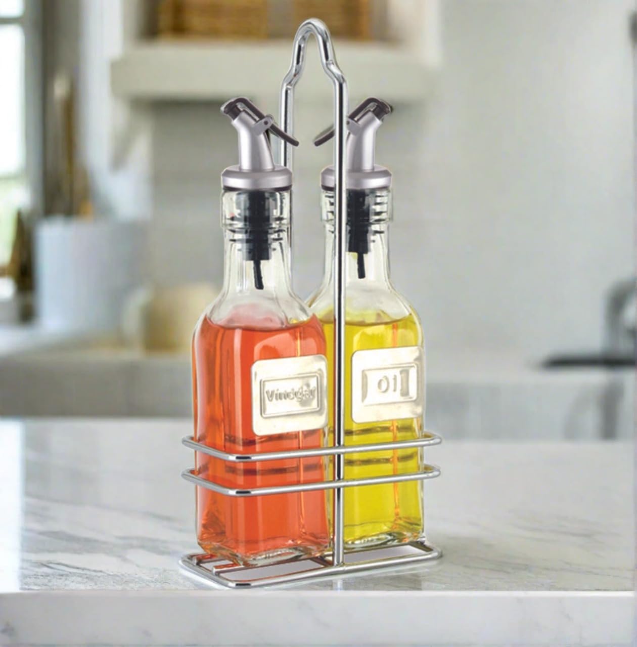 Cuisinox Oil & Vinegar Set with Caddy – 175ml each Bottle (English Labels) by Kitchen Niche