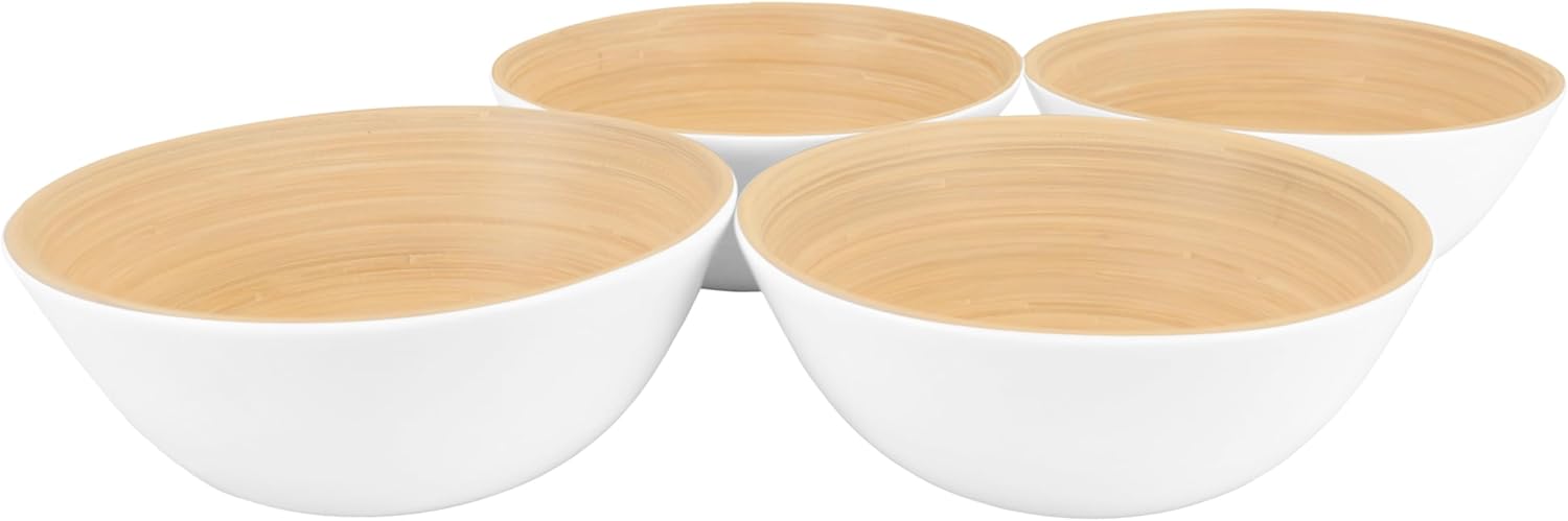 Joyce Chen Lexa Bamboo Salad Bowl Set – White – 8 Inch – Set of 4