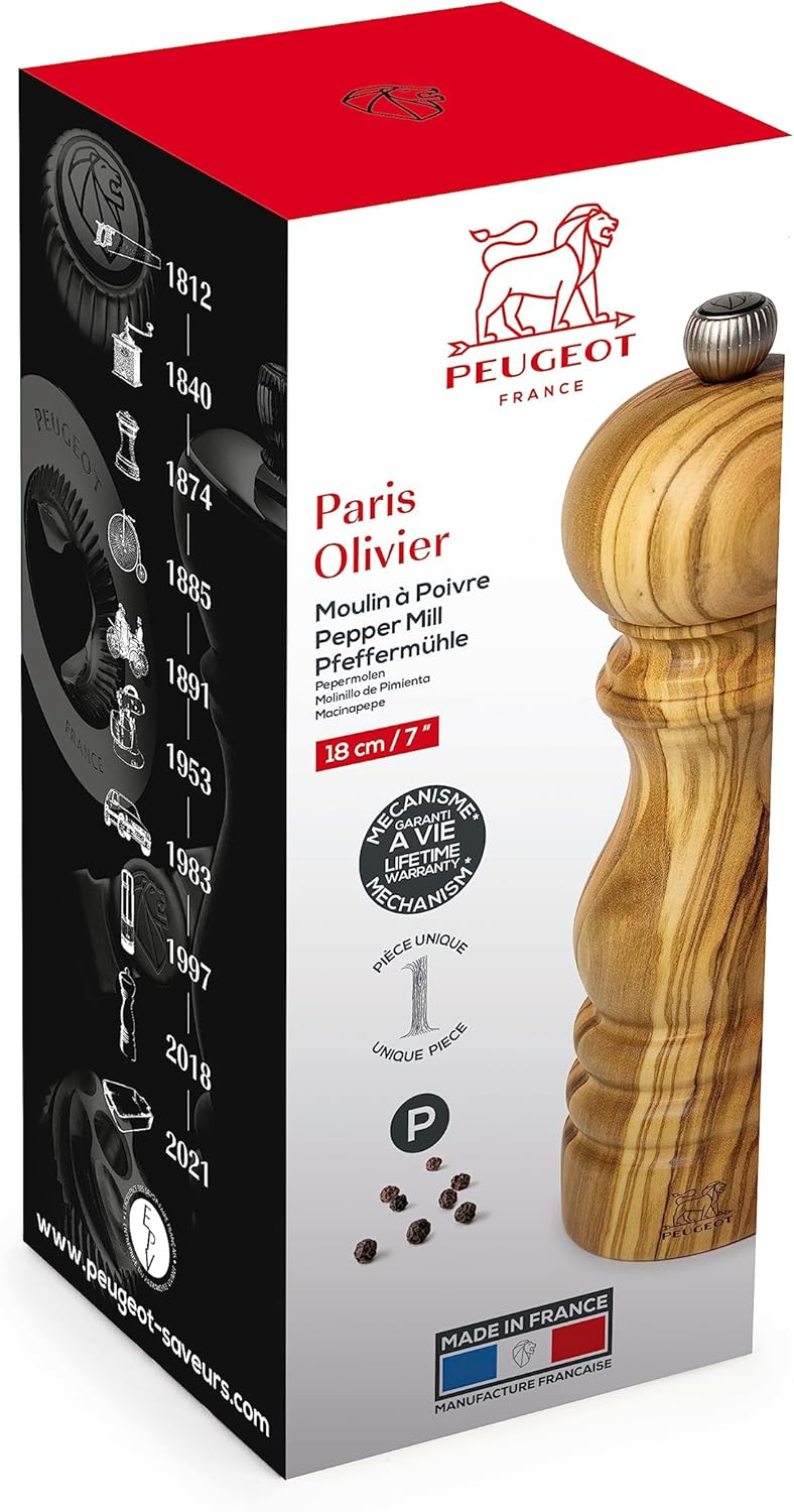 Peugeot Paris Olive Wood Pepper Mill – 18 cm