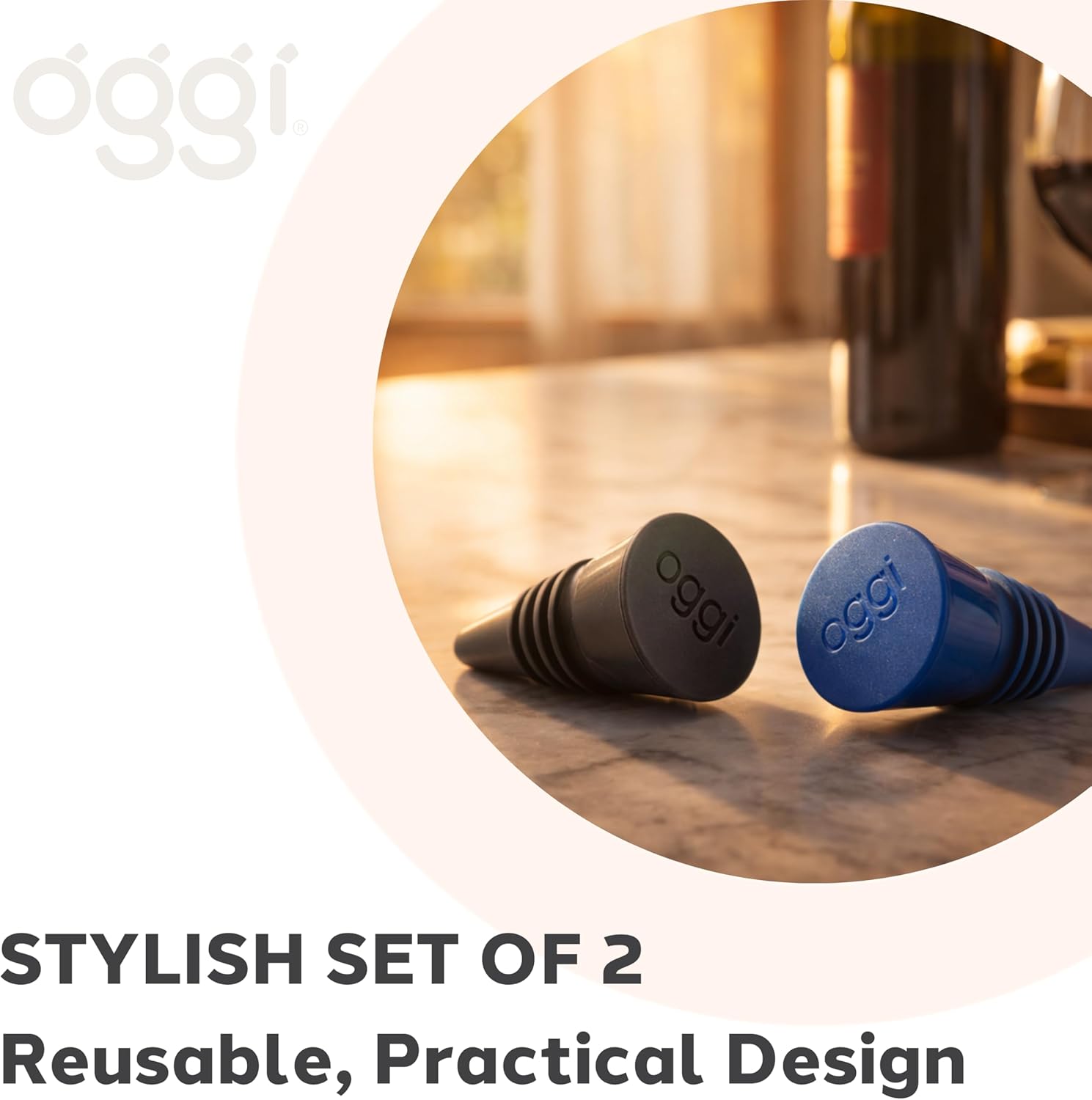 Oggi Set of 2 Cone Stoppers – Black / Blue
