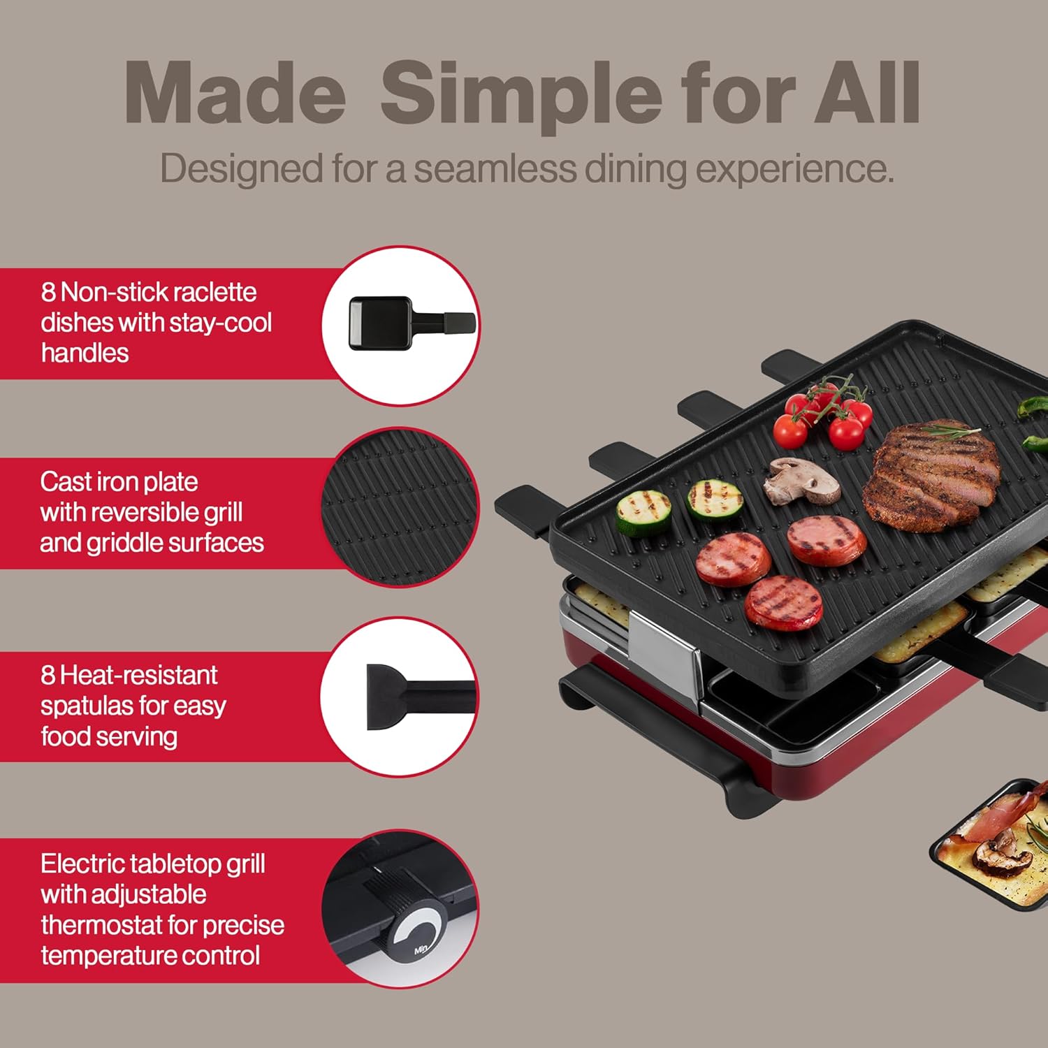 Swissmar Classic 8-Person Raclette Grill – Cast Iron Plate – Red