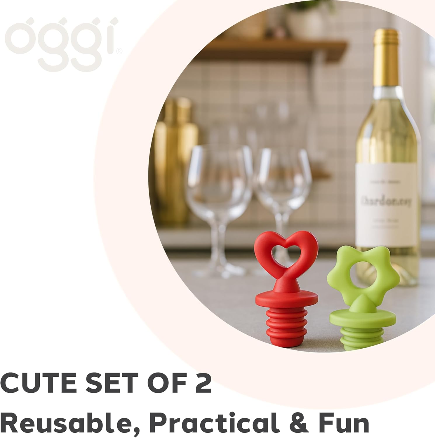 Oggi Set of 2 Stoppers – Heart and Daisy